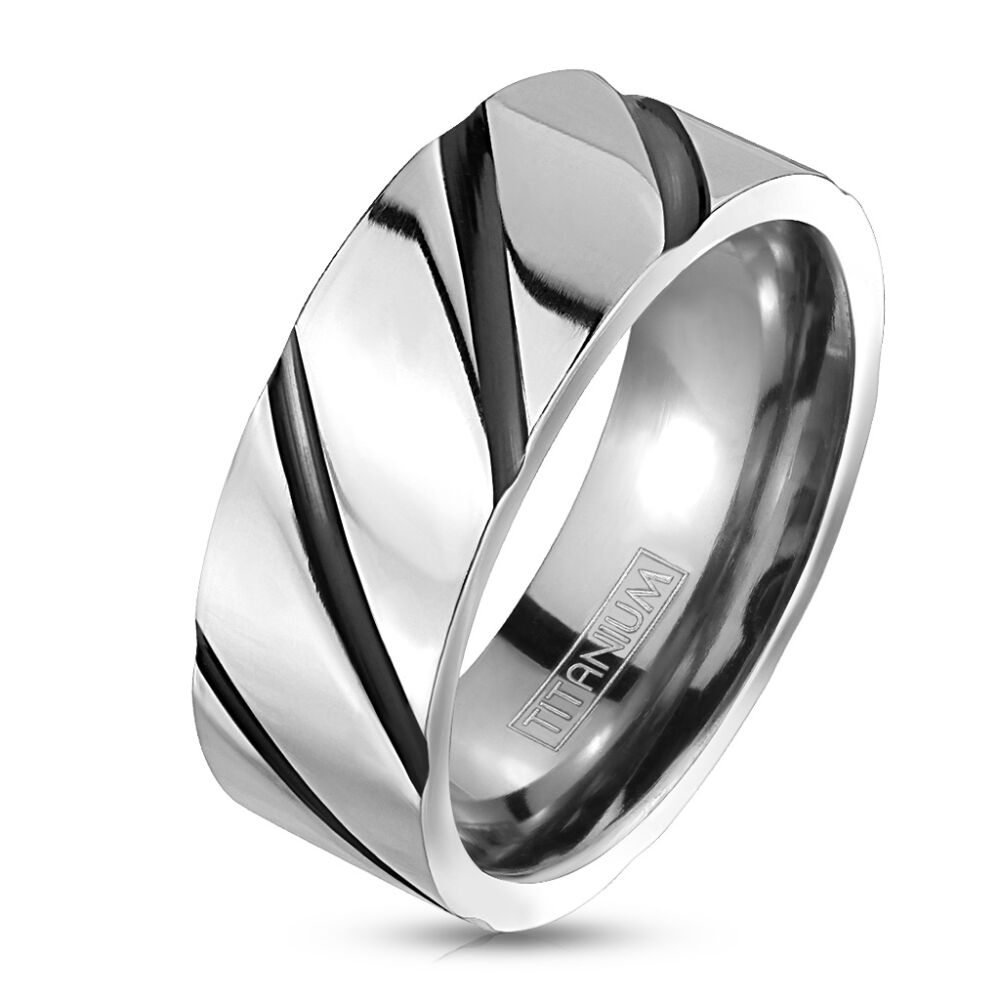 62 (19.7) Titan-Ring silber mit schwarzen Streifen 8mm Unisex