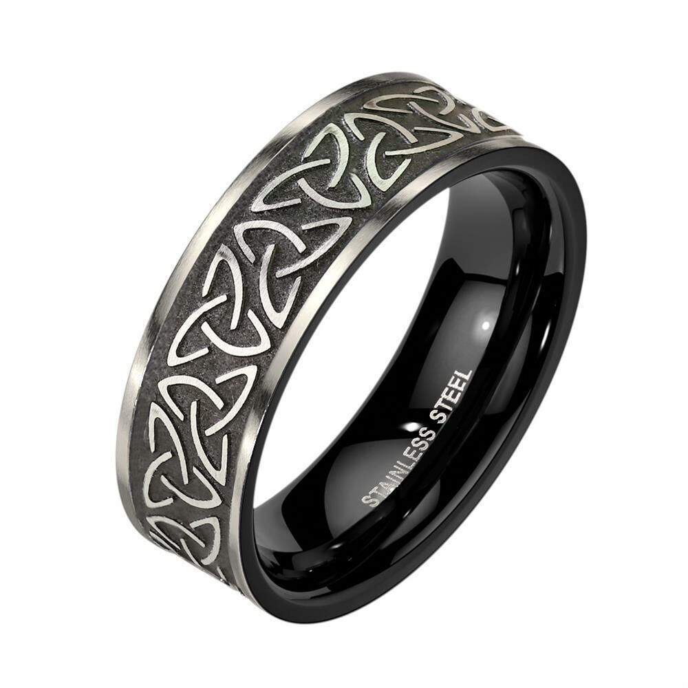 Ring Keltenknoten Silber/Schwarz aus Edelstahl Unisex