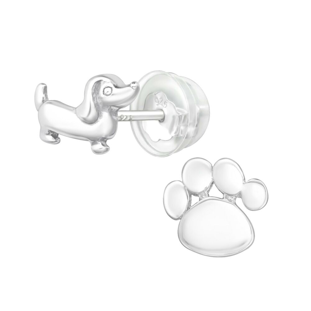 Ohrstecker Pfote und Hund aus 925 Silber Unisex