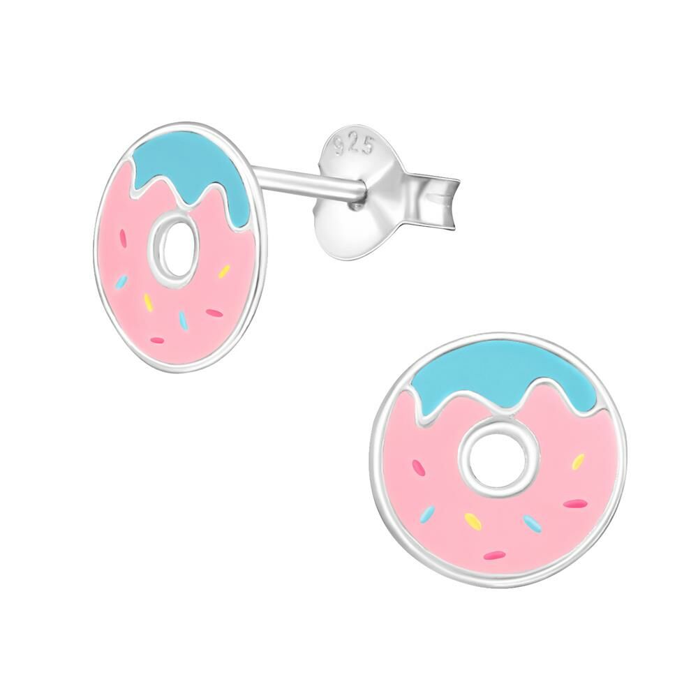 Ohrstecker Donut bunt aus .925 Sterling Silber Kinder