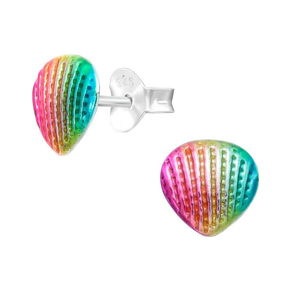 Ohrstecker Muschel Regenbogenfarben aus 925 Silber Kinder