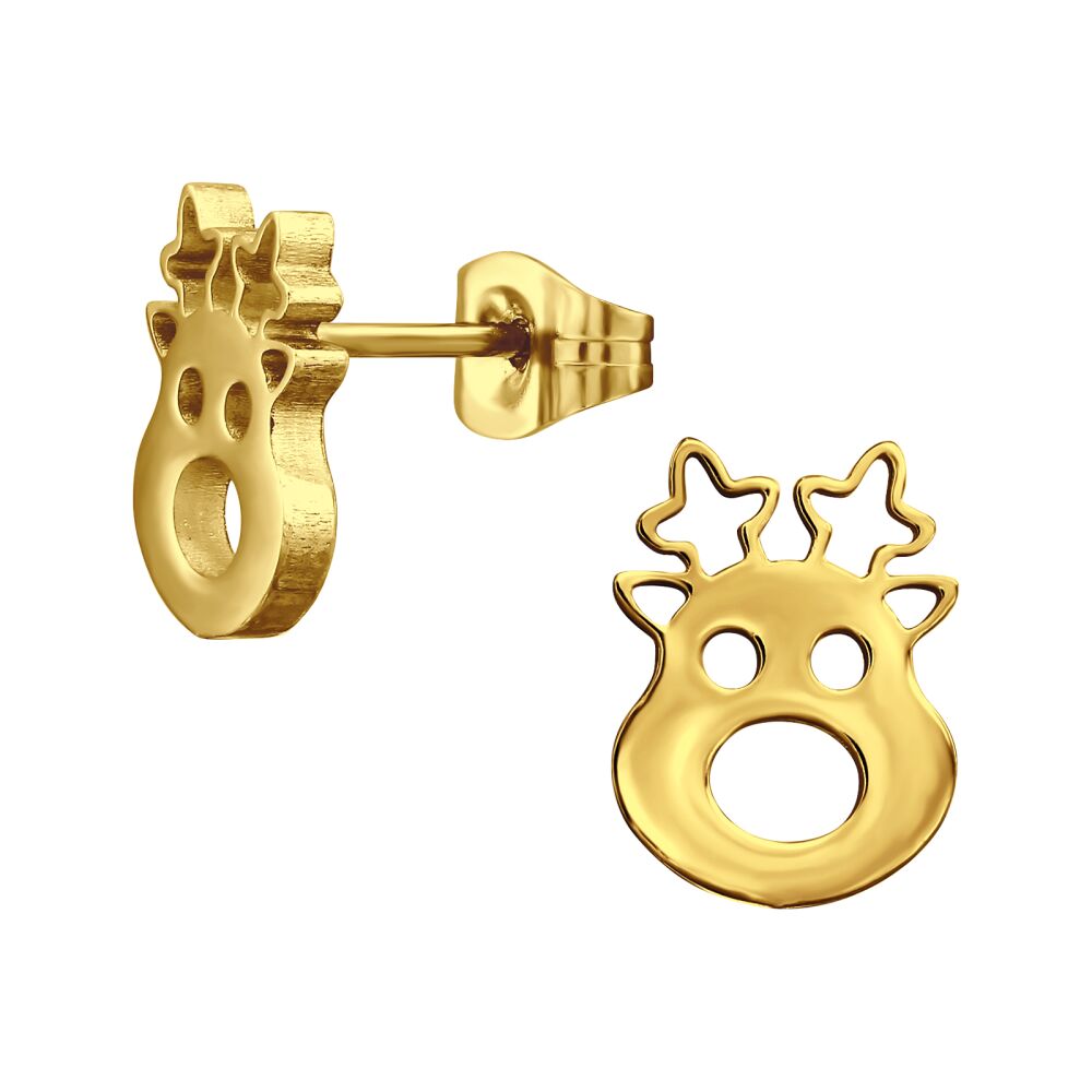 Ohrstecker Rentier Gold aus Edelstahl Unisex