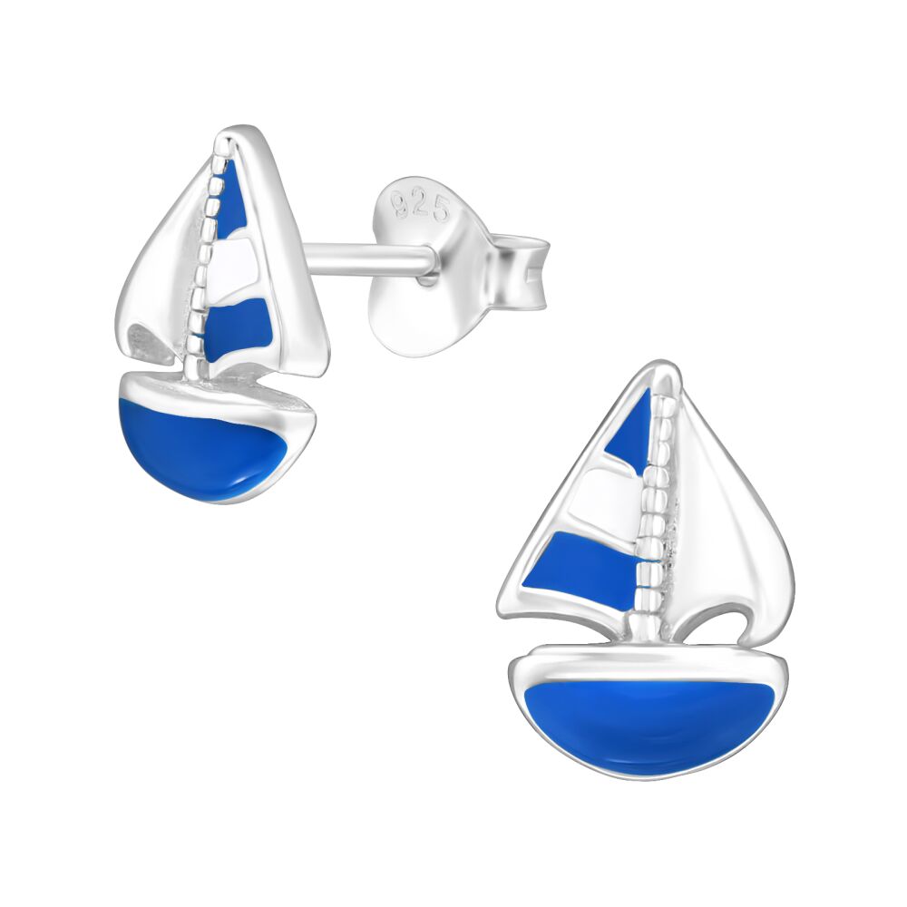 Ohrstecker Segelboot blau aus .925 Sterling Silber Damen