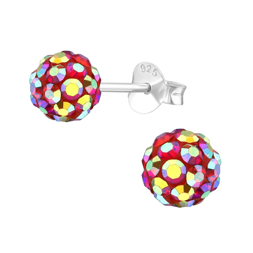 Ohrstecker Discokugel mit metallic-pinken Zirkoniasteinchen aus .925 Sterling Silber