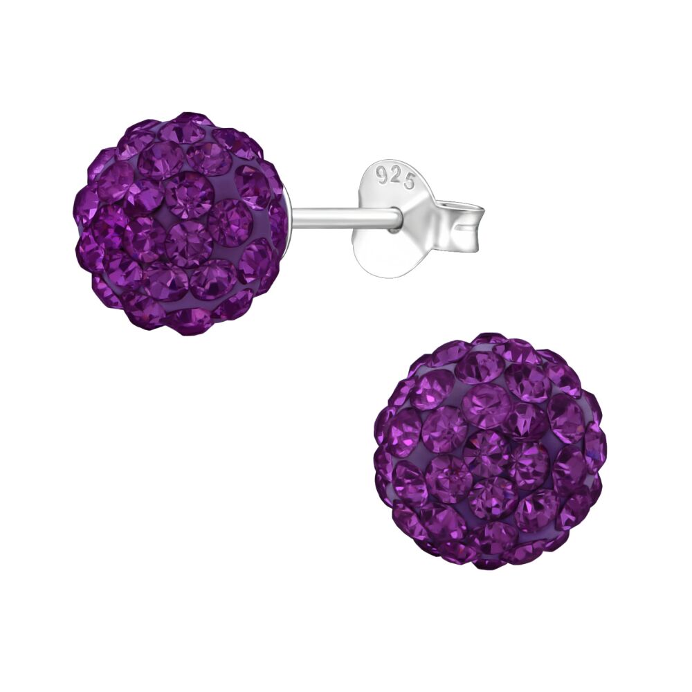 Ohrstecker Discokugel violett aus 925 Silber Damen