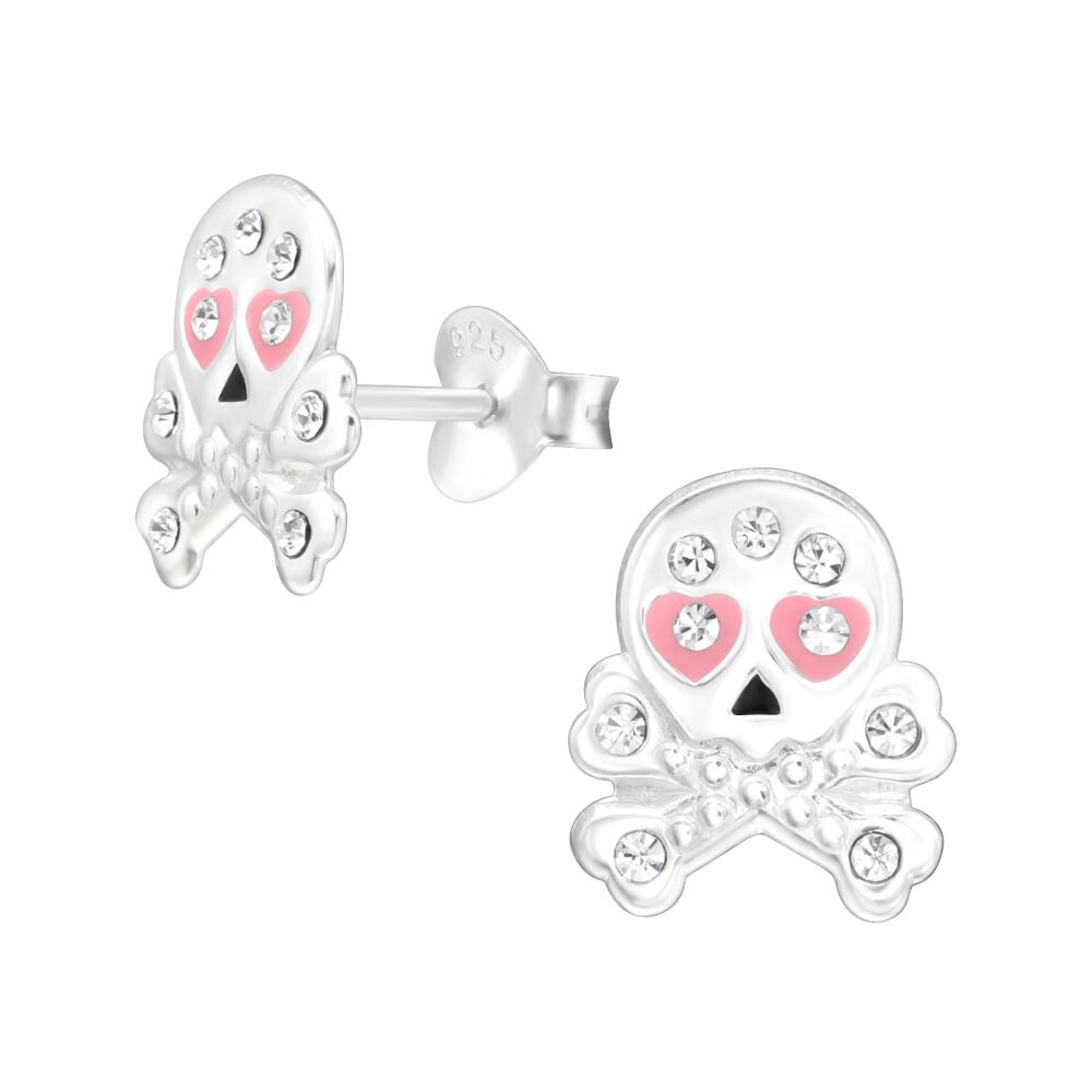 Ohrstecker Totenkopf mit Strass 925 Silber Damen