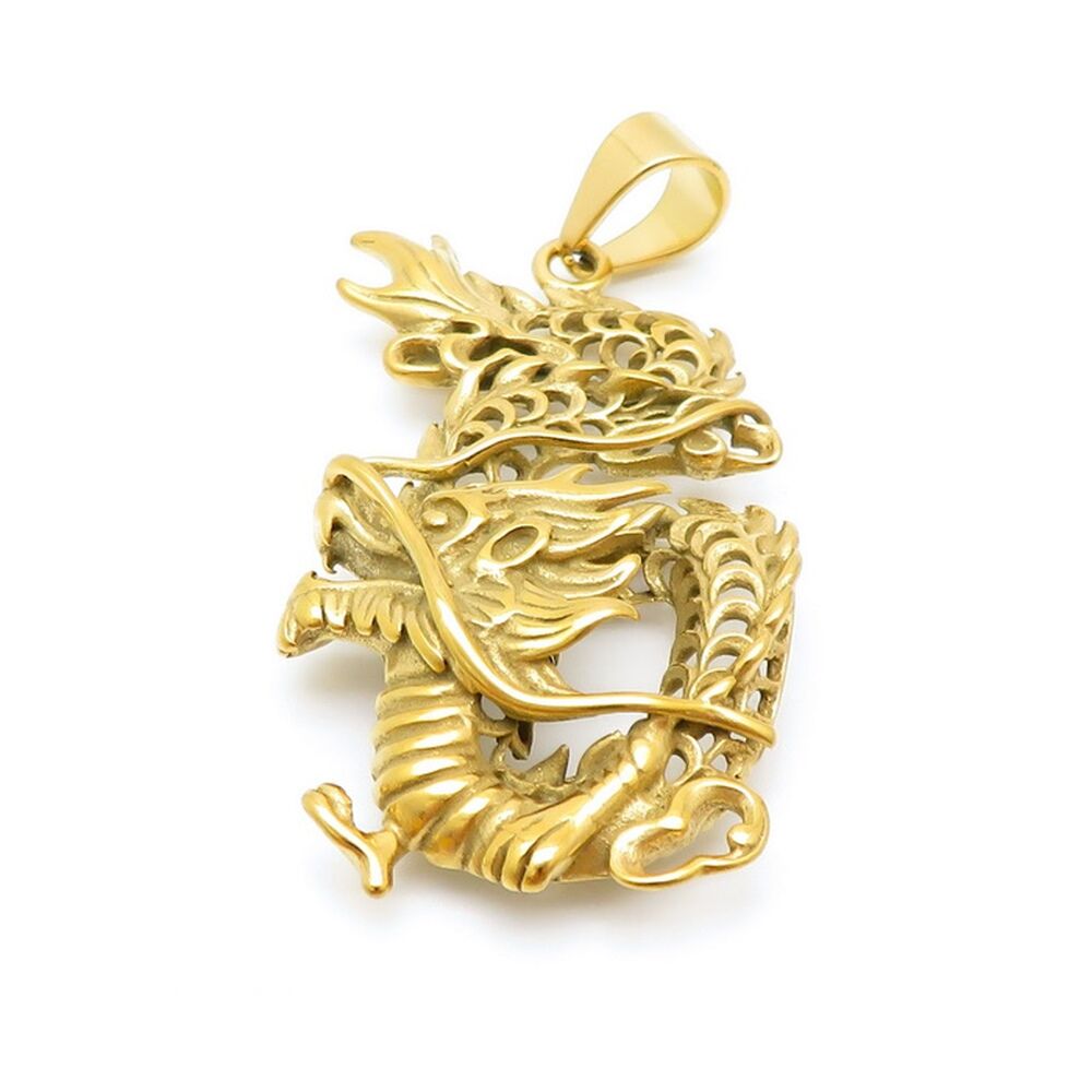 Anhänger chinesischer Drache goldfarben aus Edelstahl Unisex