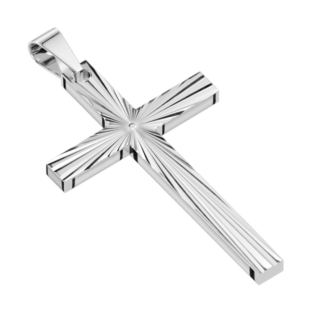 Anhänger Kreuz gravierte Strahlen Silber aus Edelstahl Unisex