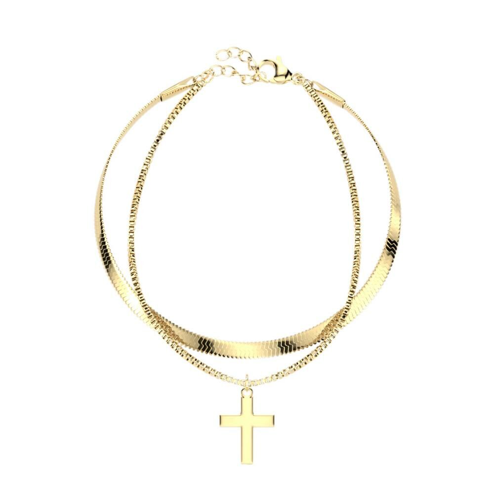 Doppelarmband Kreuz Gold aus Edelstahl Damen