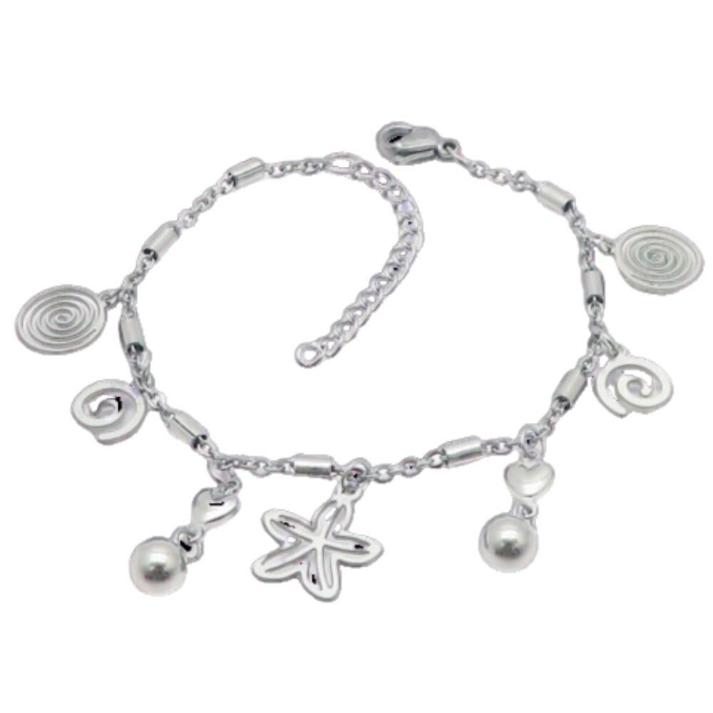 Bettelarmband Wirbel, Kugeln & Seestern Silber aus Edelstahl Damen