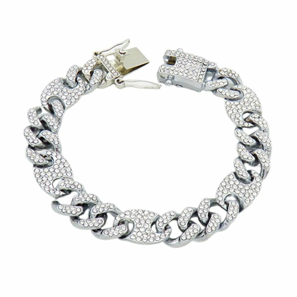 Armband Panzerkette mit Strass silber aus Edelstahl Damen