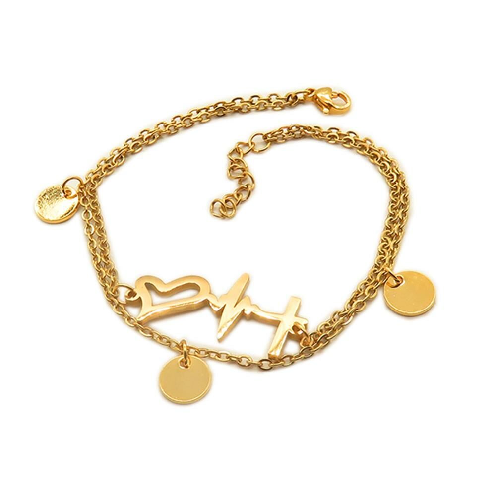 Bettelarmband Herzen und Heartbeat gold aus Edelstahl Damen