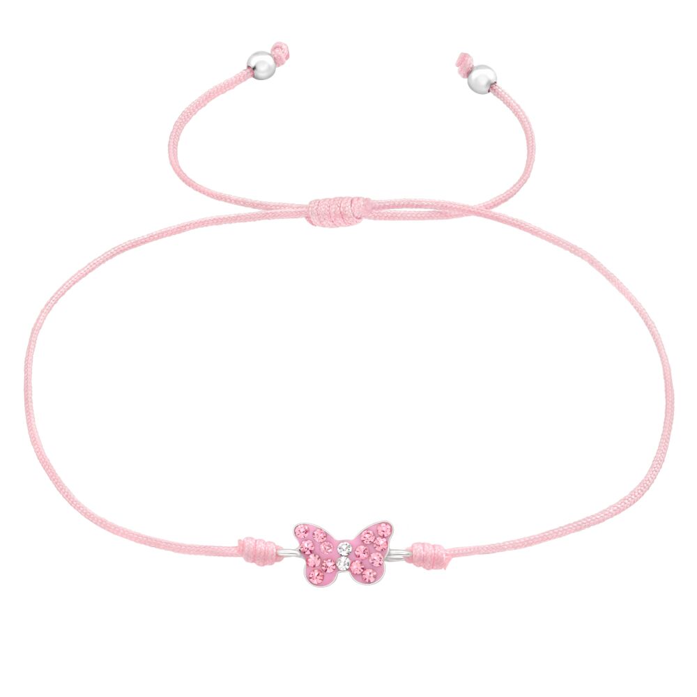 Stoffarmband pinker Schmetterling aus 925 Silber Kinder