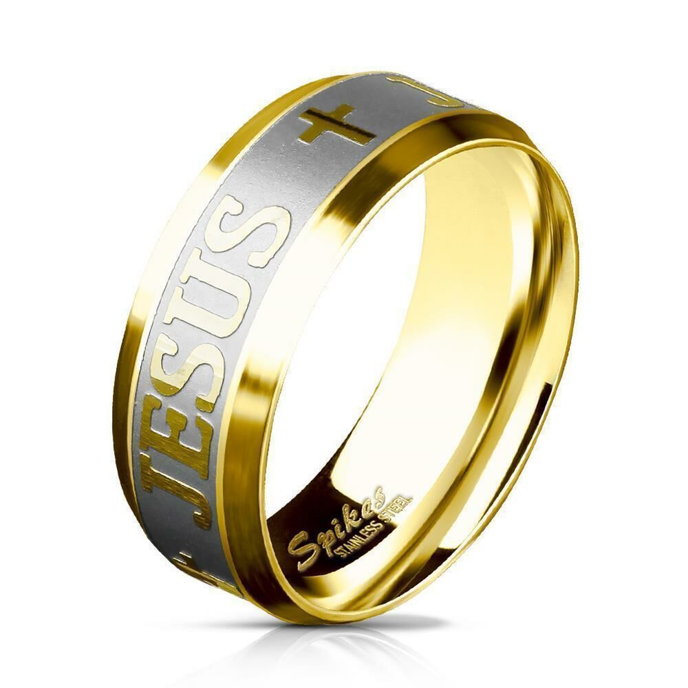 Ring Kreuz & Jesus Gold aus Edelstahl Unisex