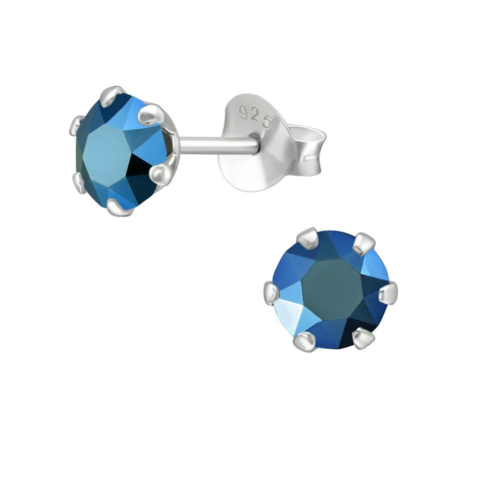 Ohrstecker mit blauem LA CRYSTALE Kristall aus 925 Silber Damen