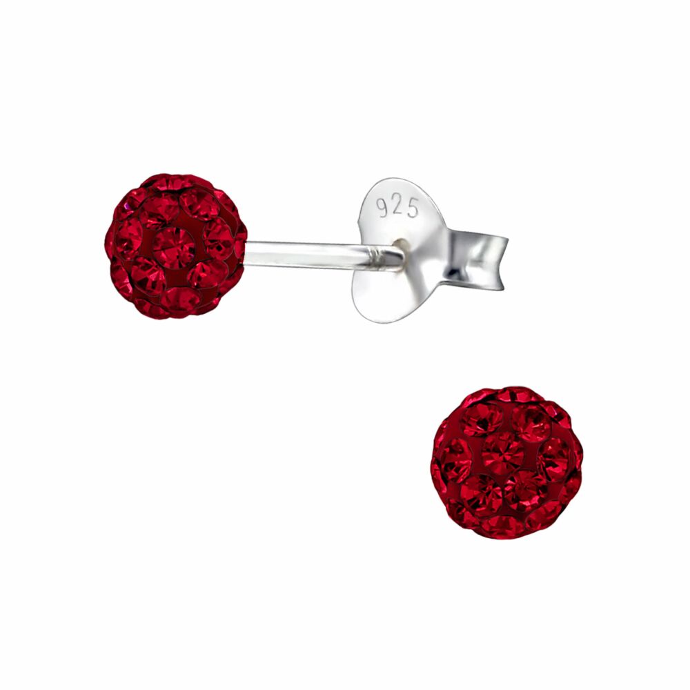 Ohrstecker Discokugel Rot 3mm aus 925 Silber Damen