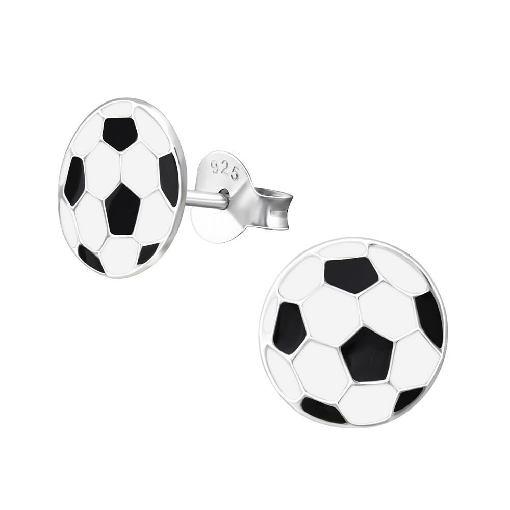 Ohrstecker Fussball 11mm aus 925 Silber für Kinder