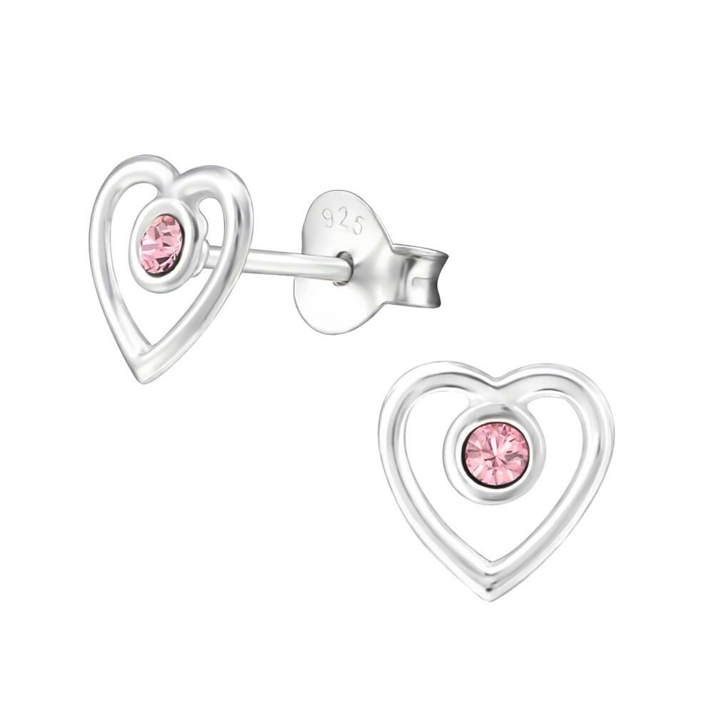 Ohrstecker offenes Herz mit light rose Kristall aus 925 Silber Damen