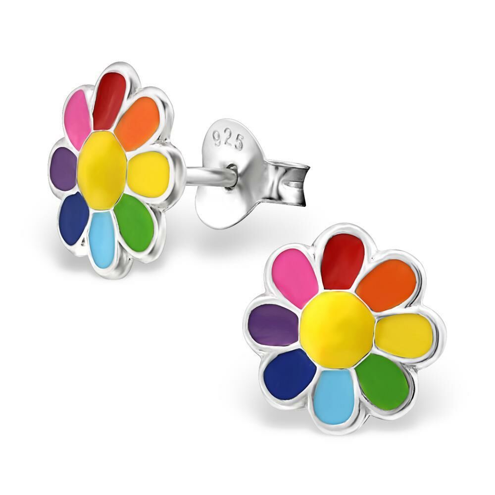 Ohrstecker bunte Blume aus 925 Silber Kinder