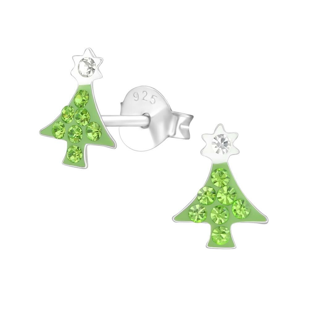 Ohrstecker Weihnachtsbaum mit Kristallen veredelt aus 925 Silber