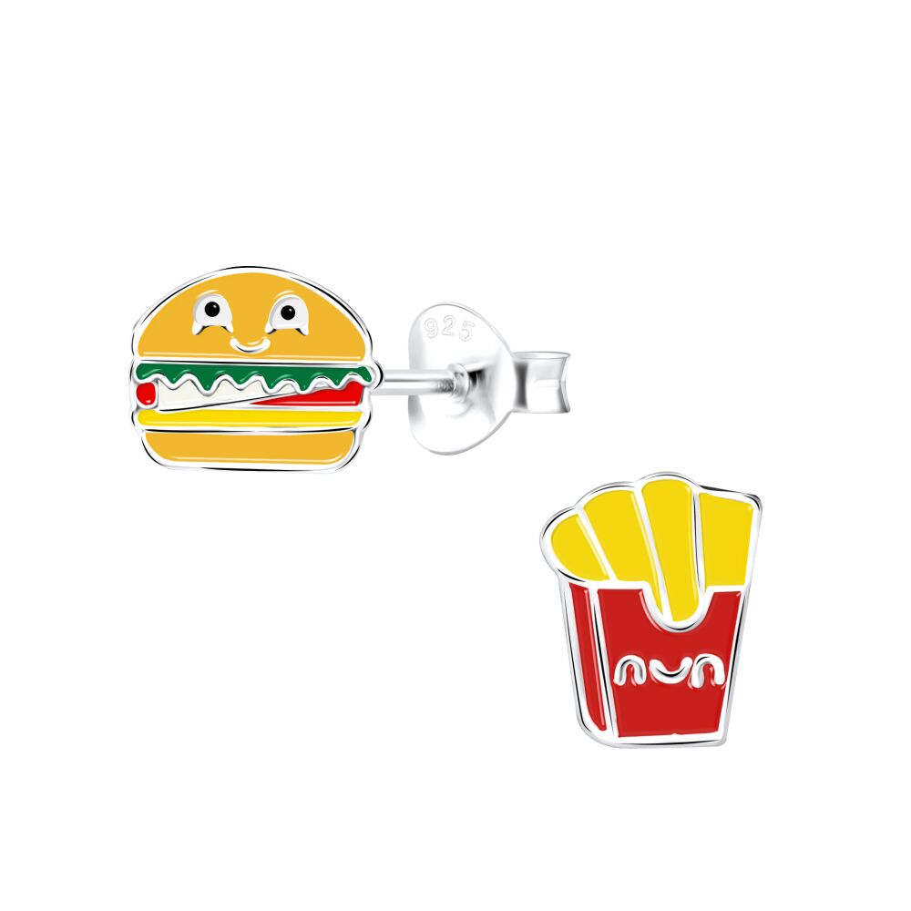 Ohrstecker Hamburger und Pommes aus 925 Silber Kinder