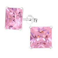 Ohrstecker Kristall eckig 10mm Pink aus 925 Silber Damen