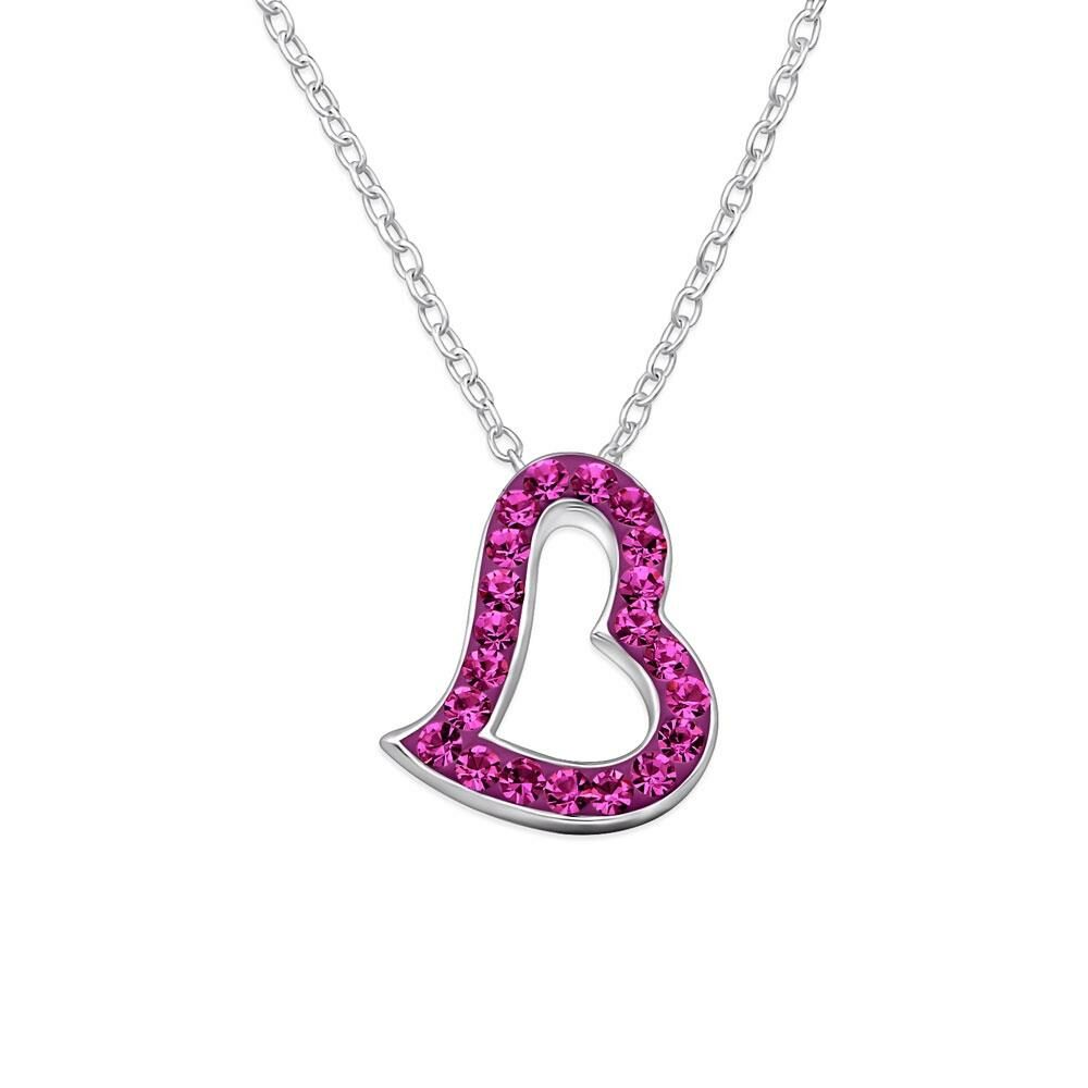 Kette Kristallherz Fuchsia aus 925 Silber Damen