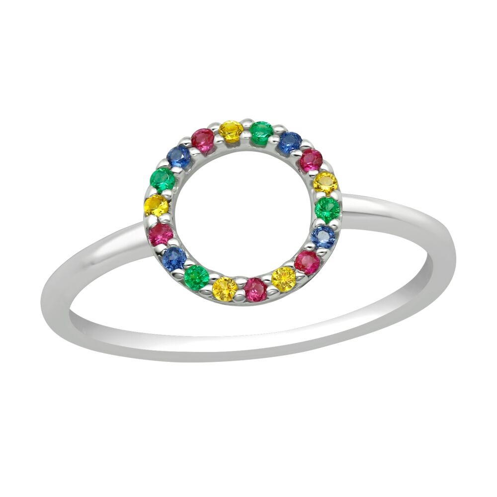 Ring Kristall- Kreis bunt aus 925 Silber Damen