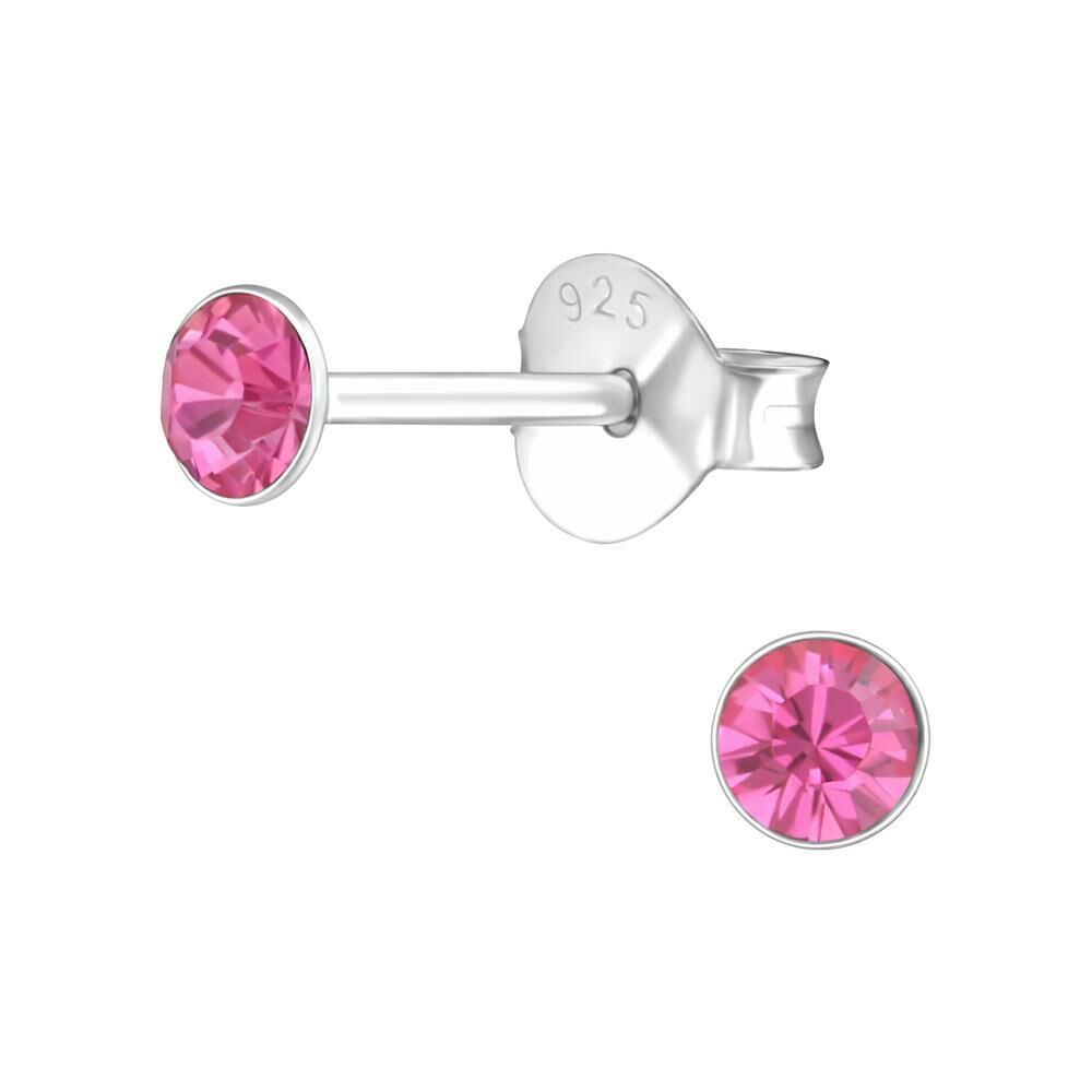 Pink - Ohrstecker mit echtem eurpäischem Kristall (LA CRYSTALE) 3mm aus 925 Silber Damen