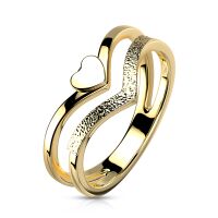 Ring gewinkelte Ringschienen und Herz Gold aus Edelstahl...