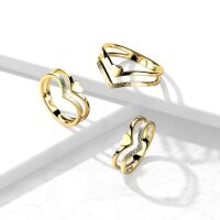 Ring gewinkelte Ringschienen und Herz Gold aus Edelstahl...