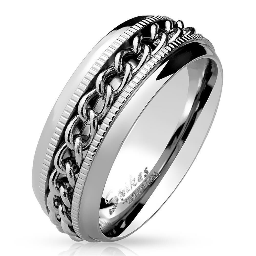 57 (18.1) Bungsa© SPINNER RING aus Edelstahl silber - Ring für Damen & Herren mit KETTE - drehbarer SCHMUCKRING für Frauen & Männer - aus EdelstahlRING Ketten-Ringe silber