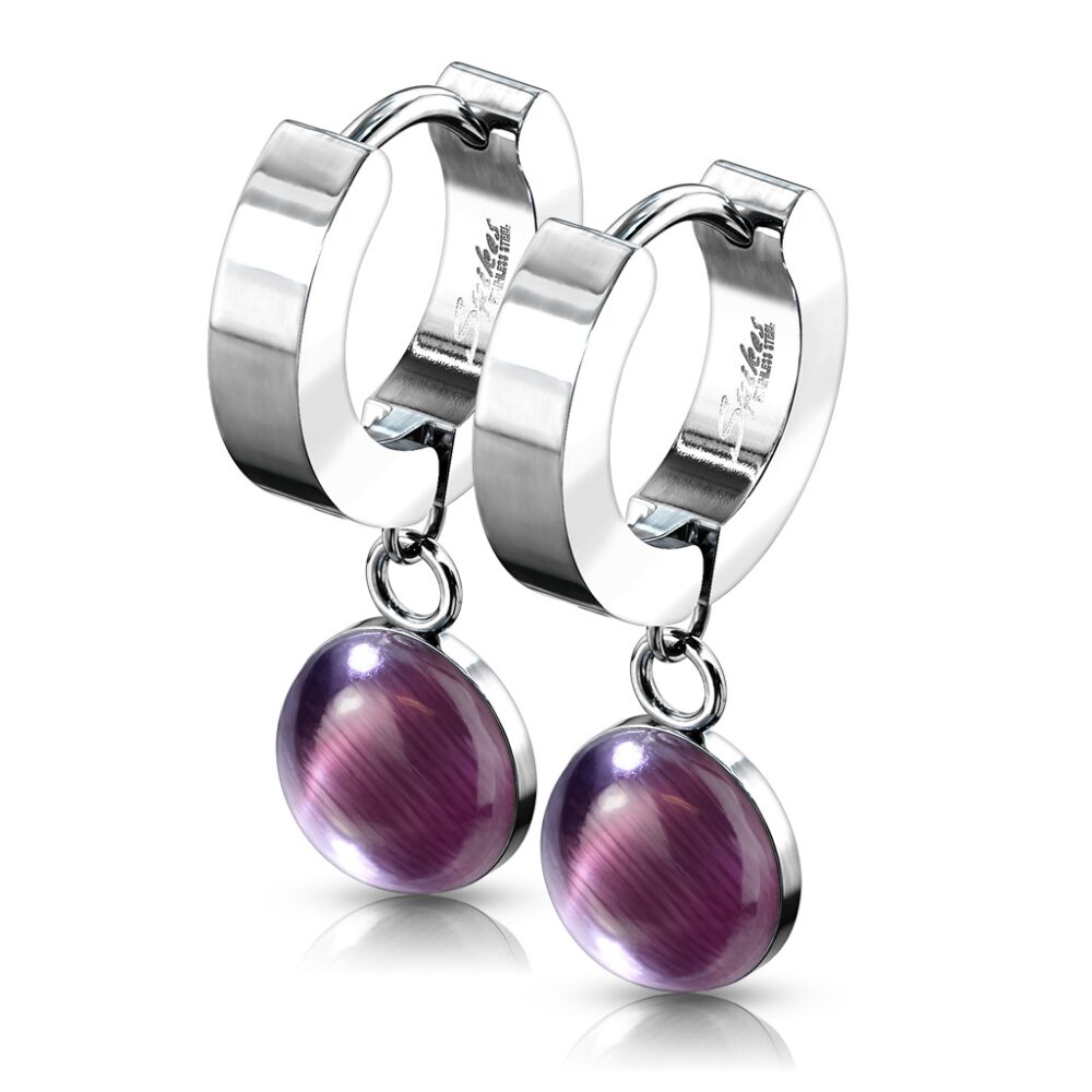 Creolen mit Amethyst- Anhänger Silber/Violett aus Edelstahl für Damen