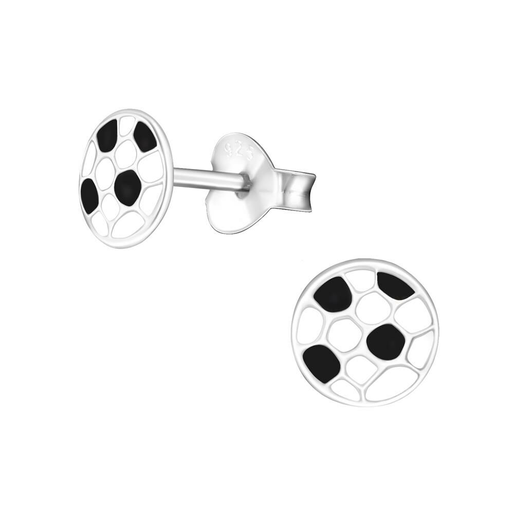 Ohrstecker Fussball 6mm aus 925 Silber für Kinder