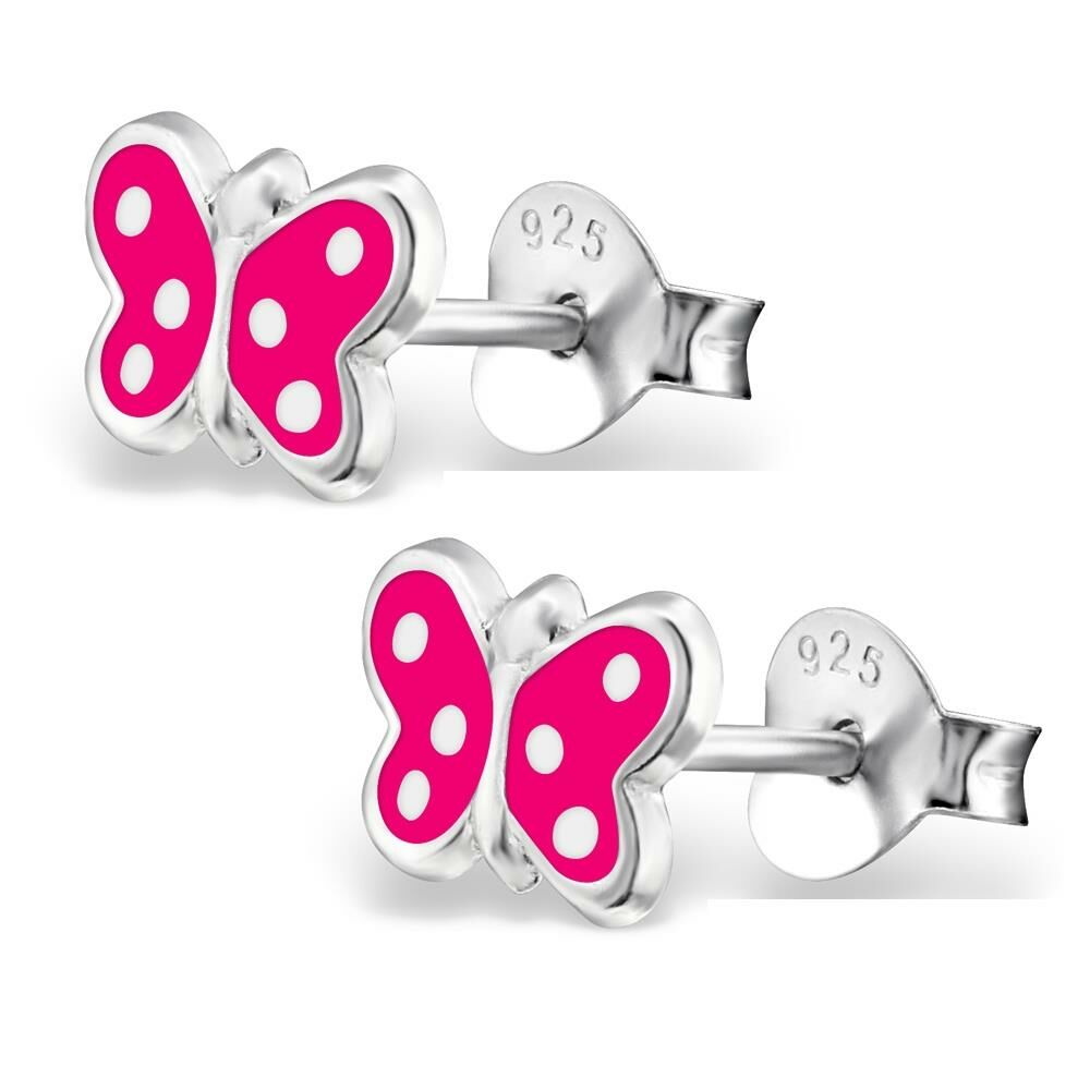 Ohrstecker pinker Schmetterling aus 925 Silber Kinder