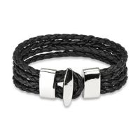 Armband 4 Seile schwarz aus Leder mit Edelstahl T-Verschluss Unisex
