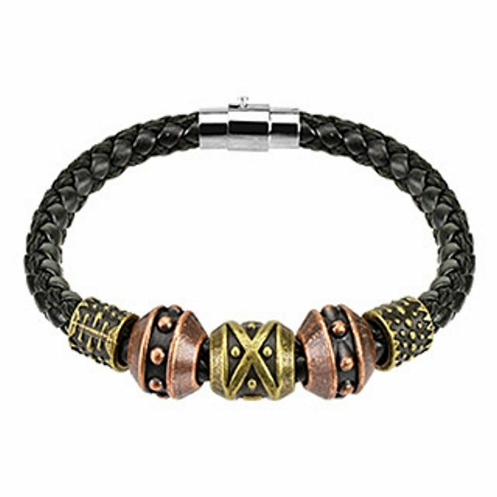 Armband Tribal Beads mit Magnetverschluss schwarz aus Leder Unisex