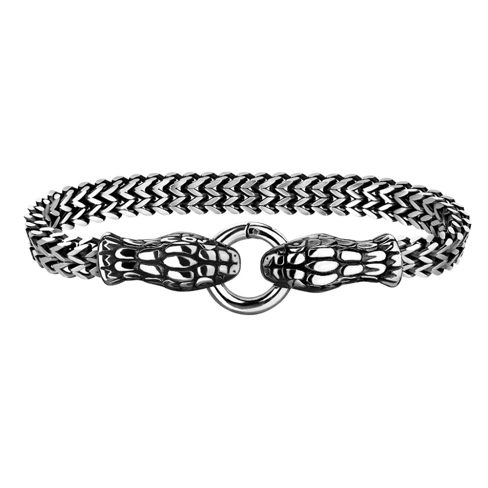 Armband doppelte Weizenkette mit Schlangenköpfen Silber aus Edelahl Unisex