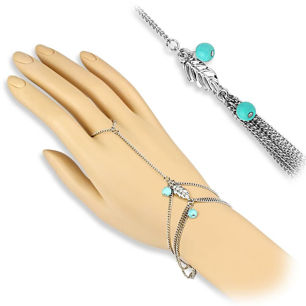 Handkette Bead & Blatt Silber aus Messing Damen