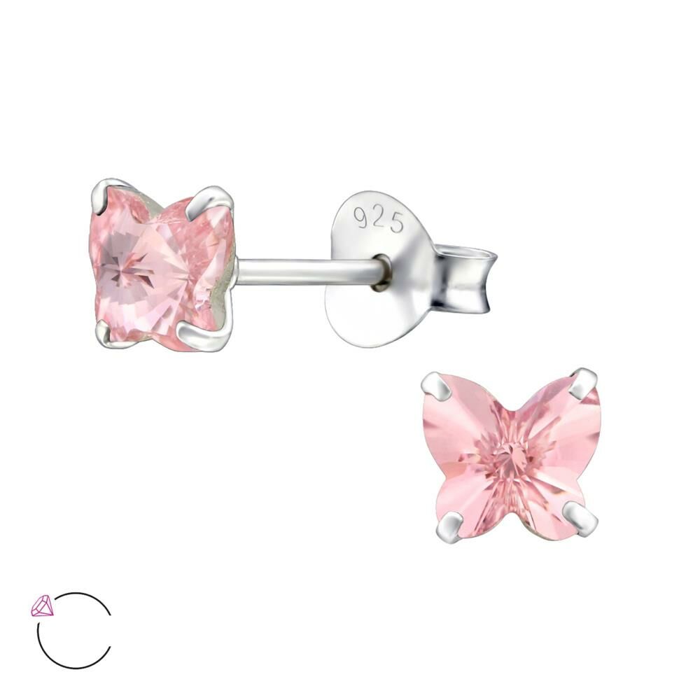 Ohrstecker Kristall-Schmetterling aus 925 Silber Damen - Light Rose