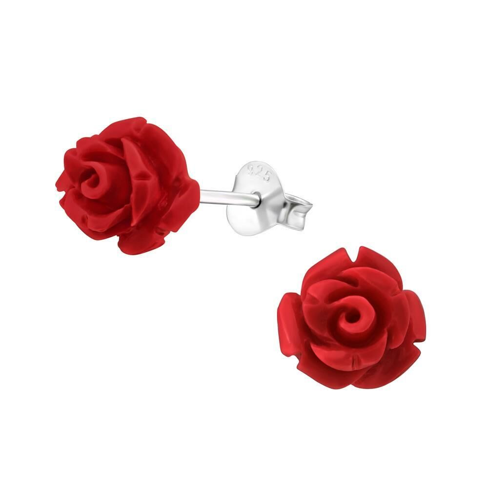 Ohrstecker Rose aus 925 Silber Damen - erhältlich in Schwarz, Rot, Rosa