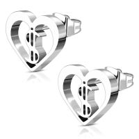 Ohrstecker Herz&amp;Dollarzeichen Silber aus Edelstahl Damen