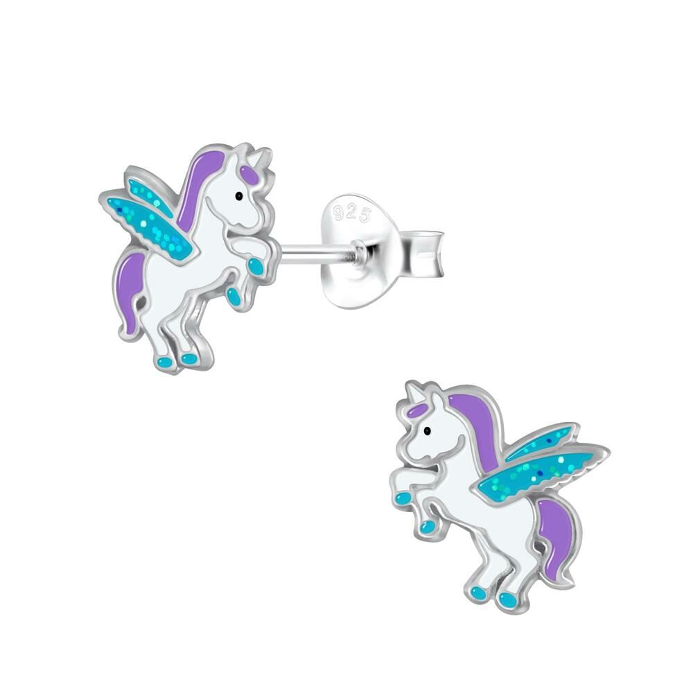 Ohrstecker geflügeltes Einhorn aus 925 Silber Kinder