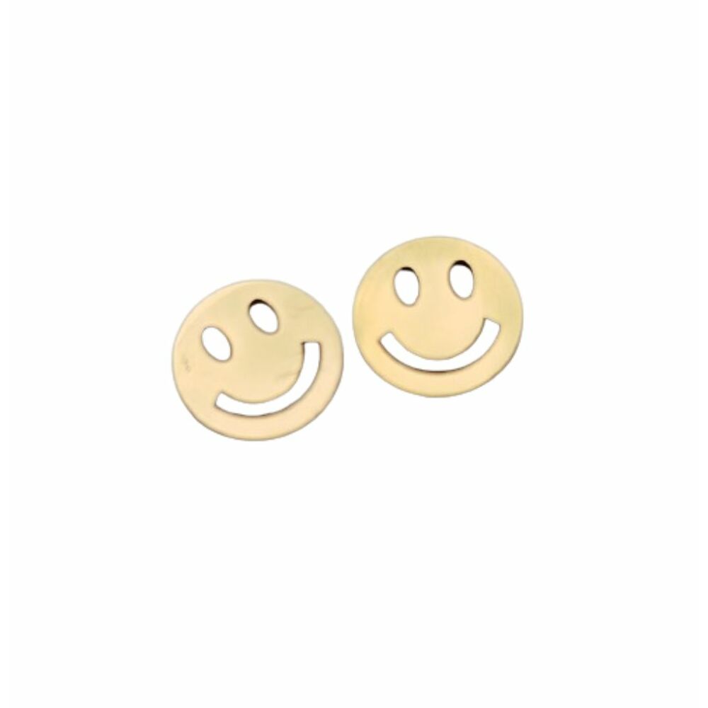 Ohrstecker goldfarben rund 10mm Smiley Silber aus Edelstahl Unisex