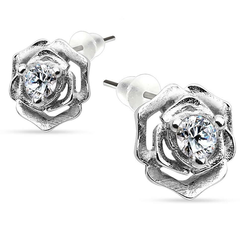 Ohrstecker Rose mit Kristall aus 925 Silber Damen