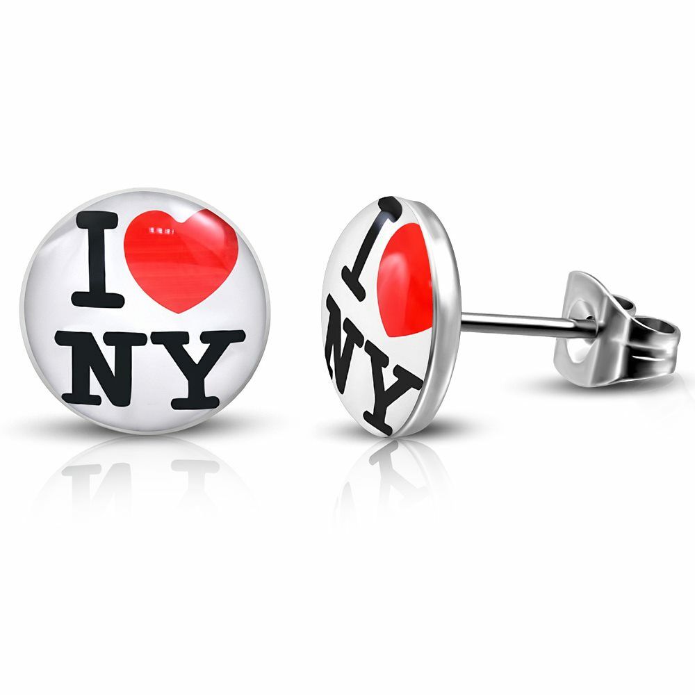 Ohrstecker rund I LOVE NY 10mm Silber aus Edelstahl Damen