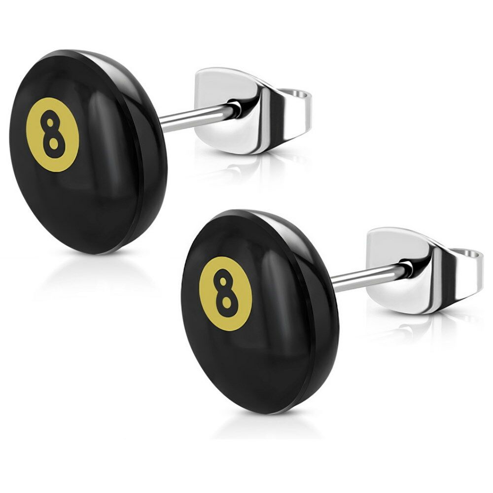 Ohrstecker rund Eightball Silber aus Edelstahl Unisex