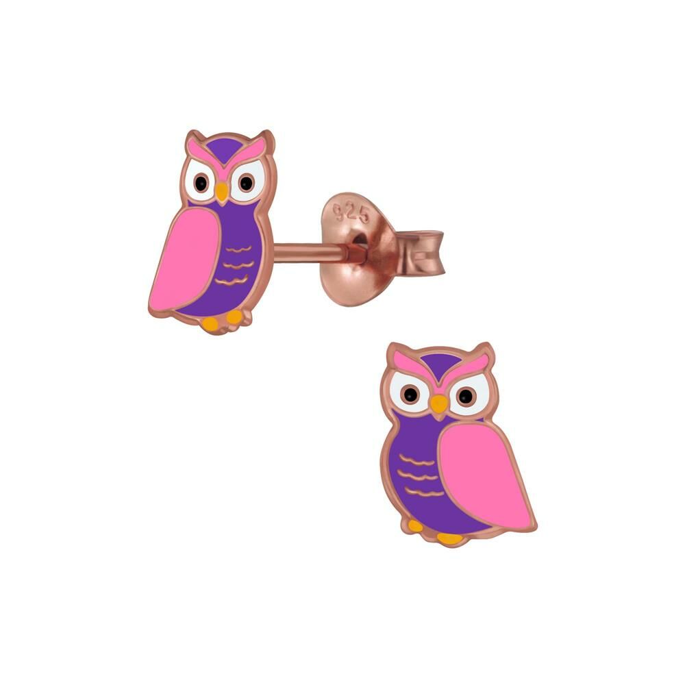 Ohrstecker Eule lila&pink Rosegold aus 925 Silber Kinder