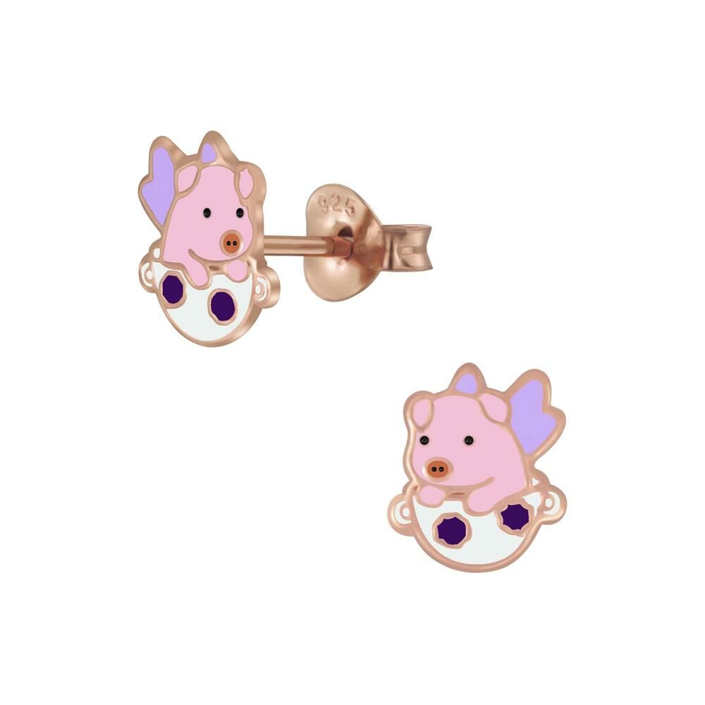 Ohrstecker Schweinchen mit Schleife Rosegold aus 925 Silber Kinder