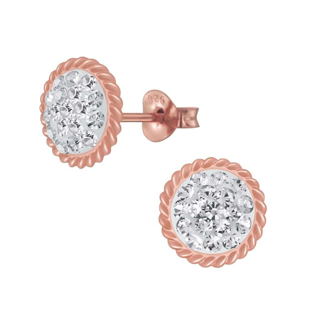 Ohrstecker rund und ziseliert mit Kristallen Rosegold aus 925 Silber Damen